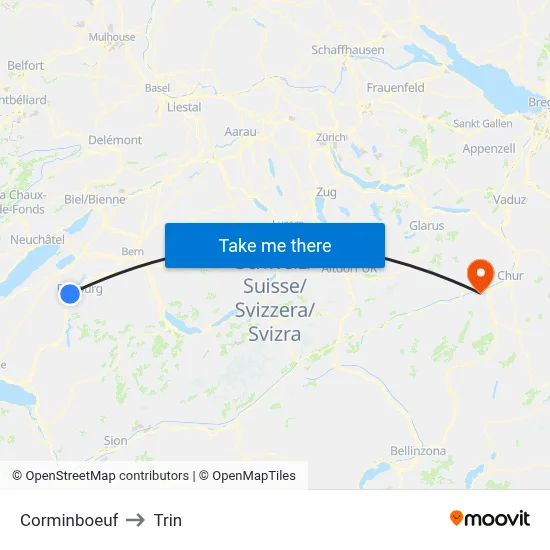 Corminboeuf to Trin map