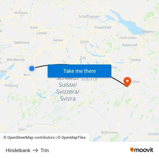 Hindelbank to Trin map