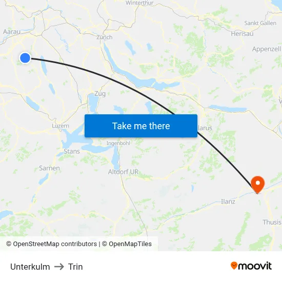 Unterkulm to Trin map