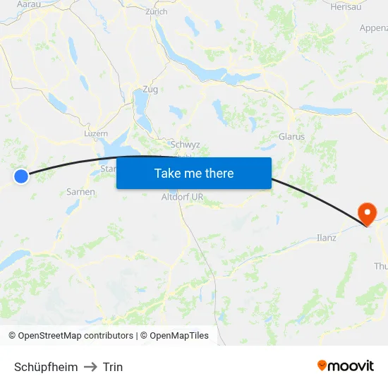 Schüpfheim to Trin map