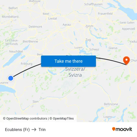 Ecublens (Fr) to Trin map