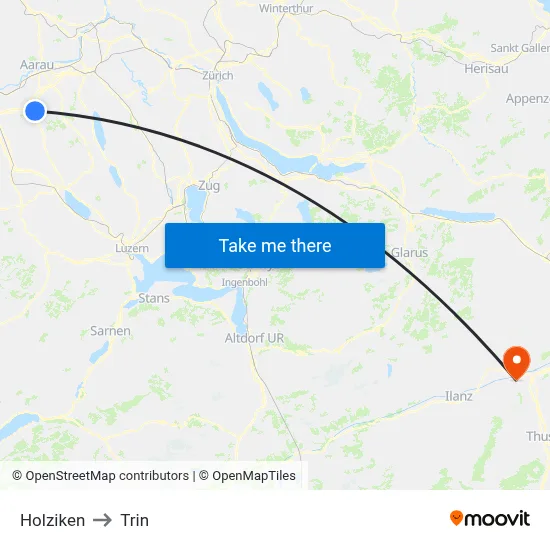 Holziken to Trin map