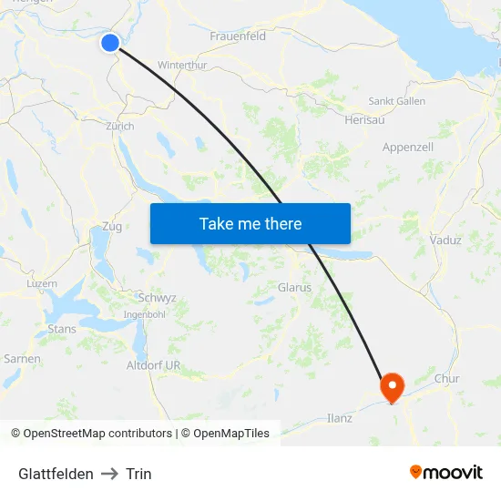Glattfelden to Trin map