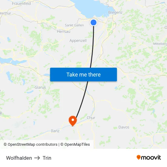 Wolfhalden to Trin map