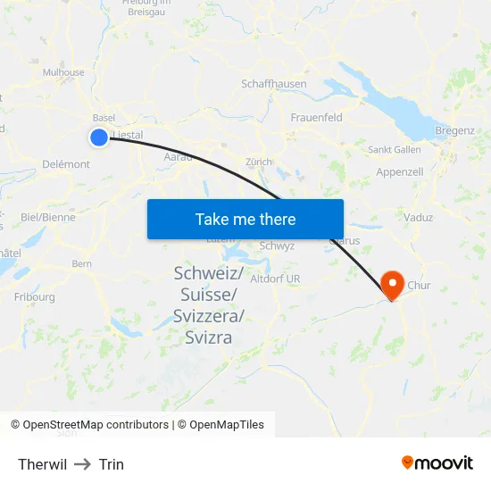 Therwil to Trin map