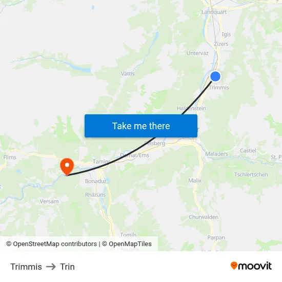 Trimmis to Trin map
