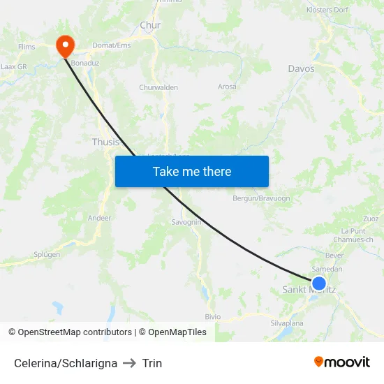Celerina/Schlarigna to Trin map