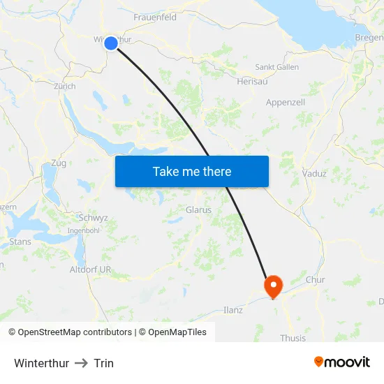 Winterthur to Trin map