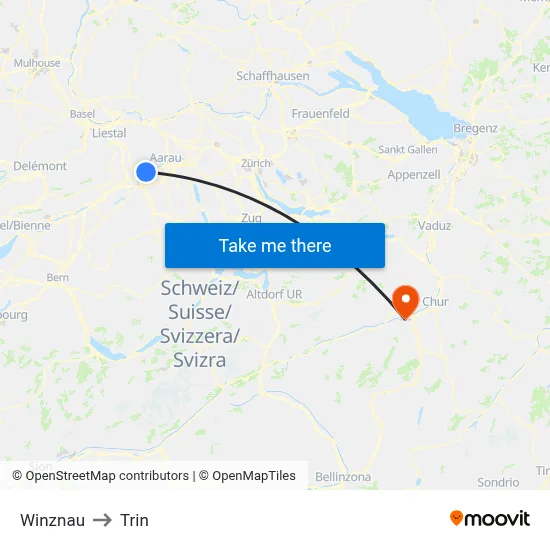 Winznau to Trin map
