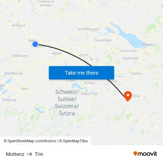 Muttenz to Trin map