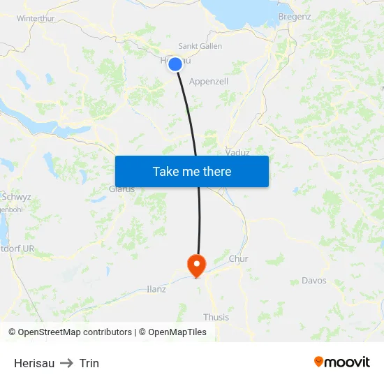 Herisau to Trin map