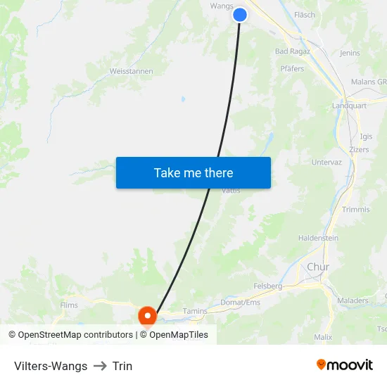 Vilters-Wangs to Trin map