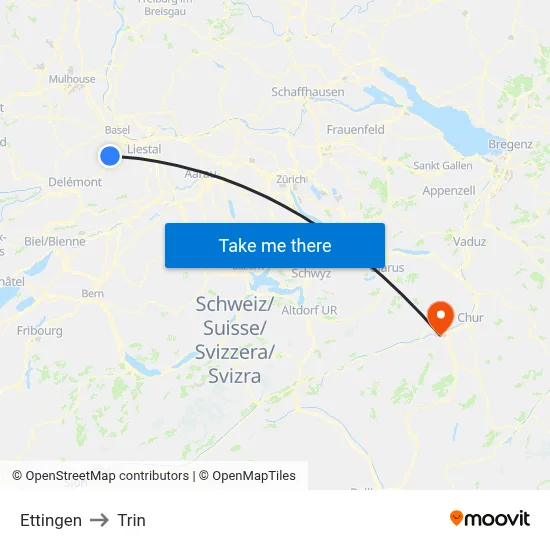 Ettingen to Trin map