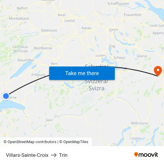 Villars-Sainte-Croix to Trin map