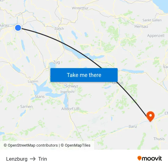 Lenzburg to Trin map