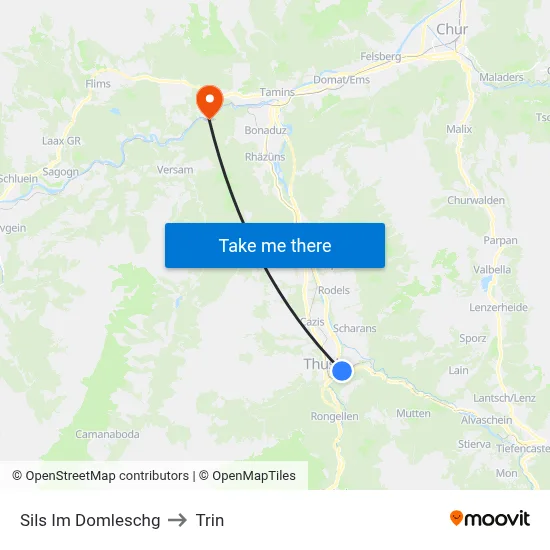Sils Im Domleschg to Trin map