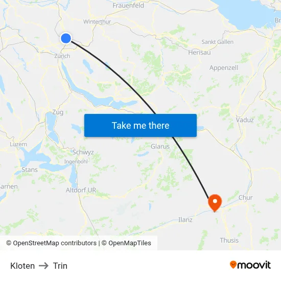 Kloten to Trin map