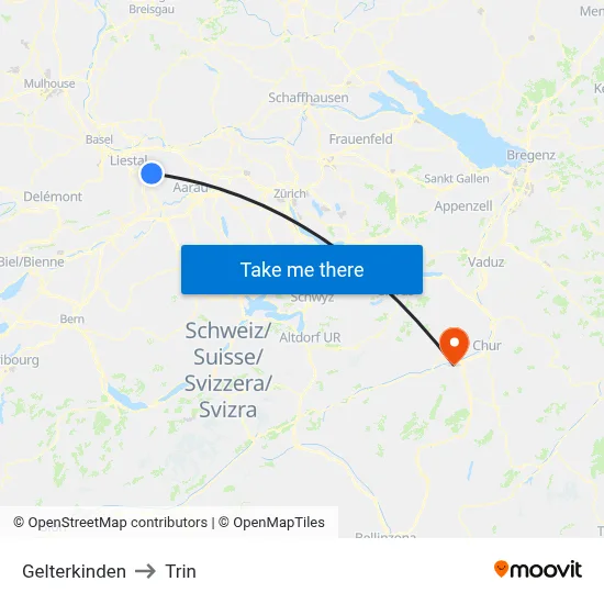Gelterkinden to Trin map