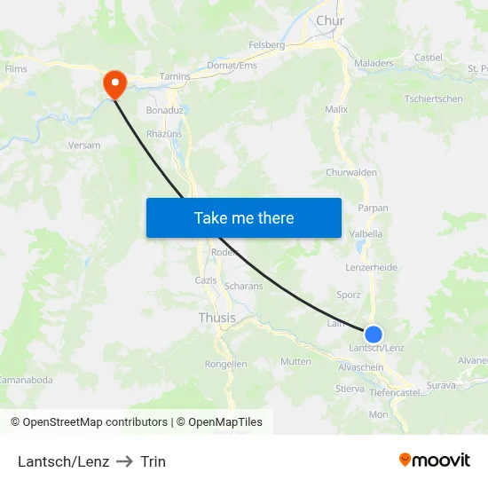 Lantsch/Lenz to Trin map
