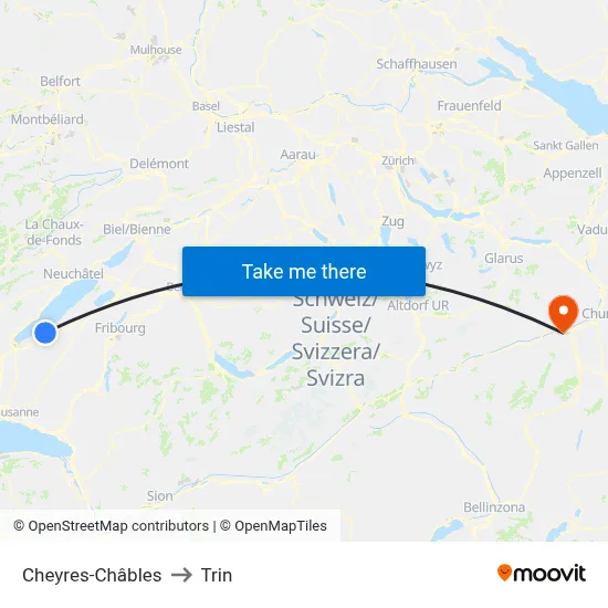 Cheyres-Châbles to Trin map