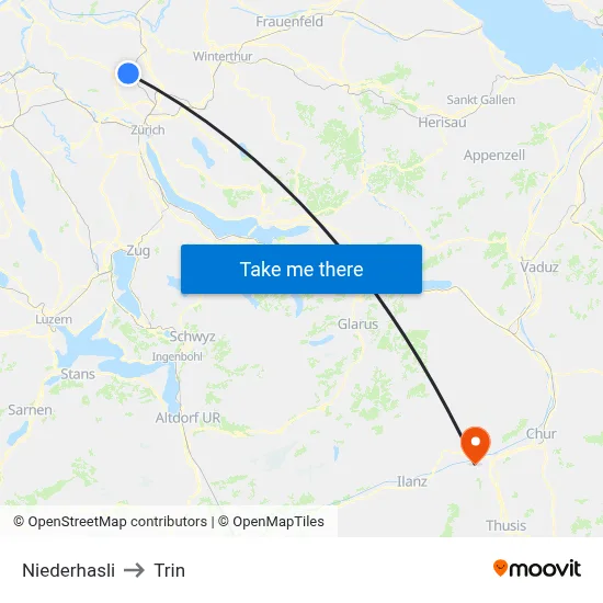 Niederhasli to Trin map
