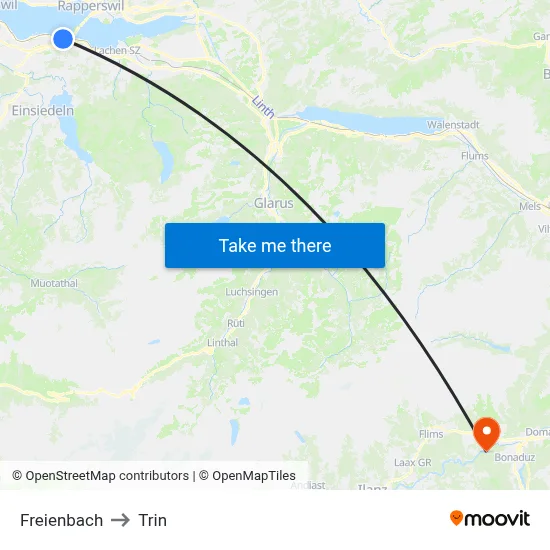 Freienbach to Trin map