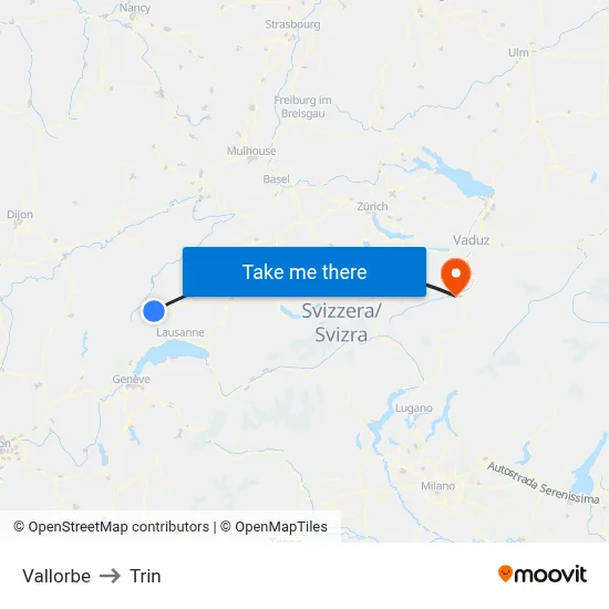 Vallorbe to Trin map