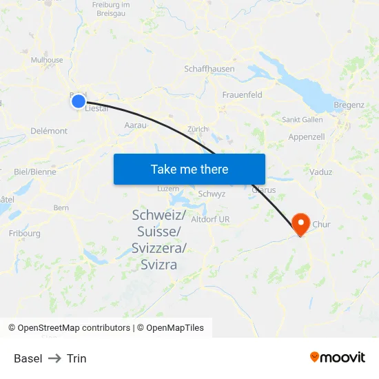 Basel to Trin map