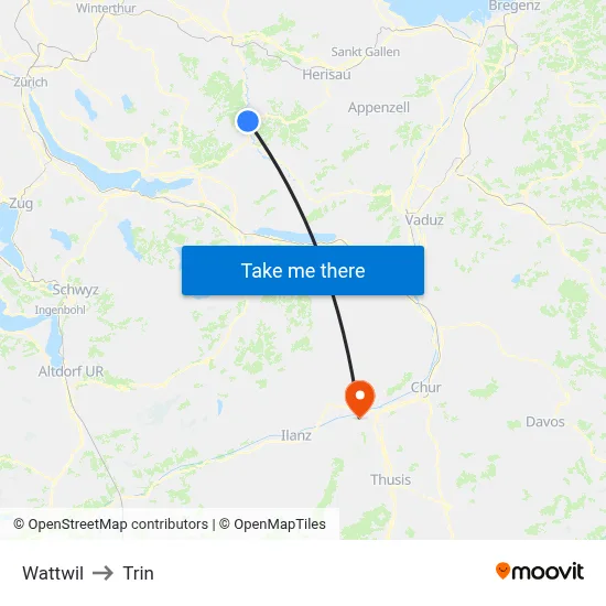 Wattwil to Trin map