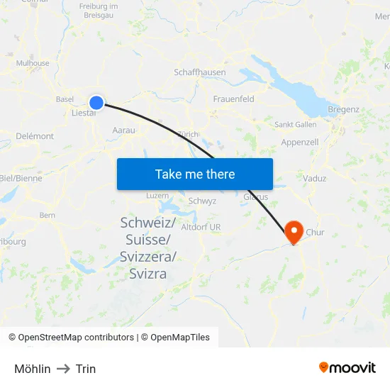 Möhlin to Trin map