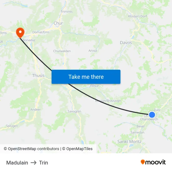 Madulain to Trin map