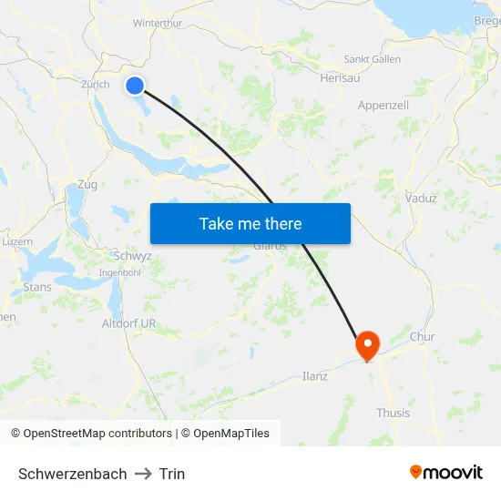 Schwerzenbach to Trin map