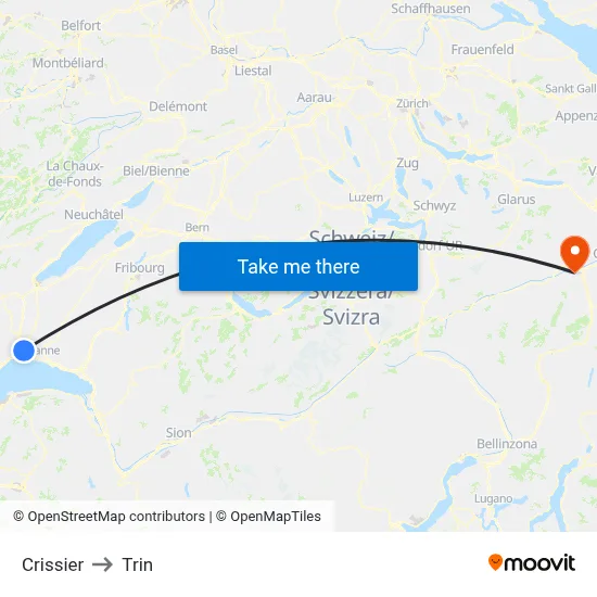 Crissier to Trin map