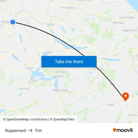 Rupperswil to Trin map