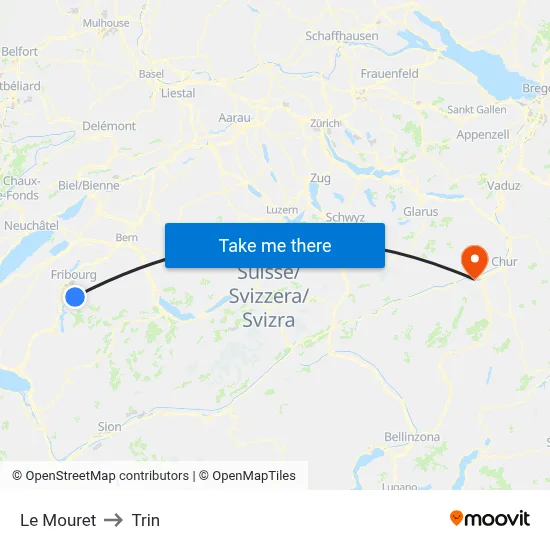 Le Mouret to Trin map