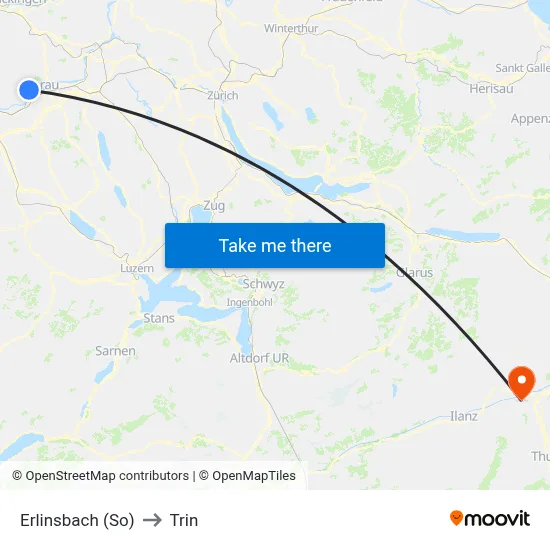Erlinsbach (So) to Trin map