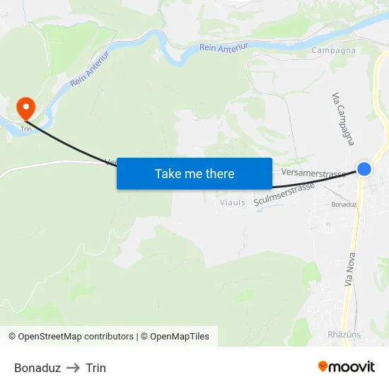 Bonaduz to Trin map