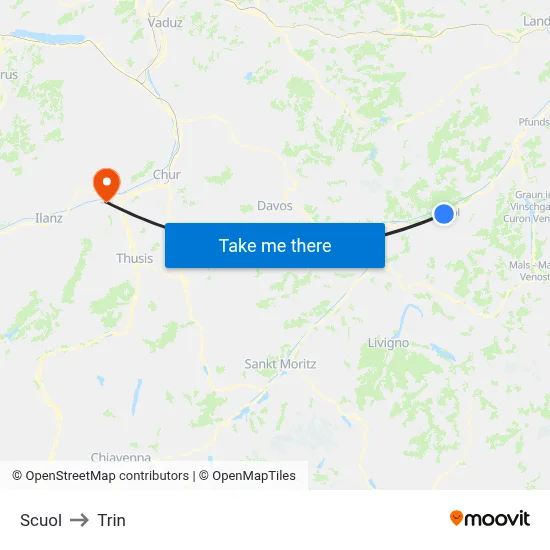 Scuol to Trin map