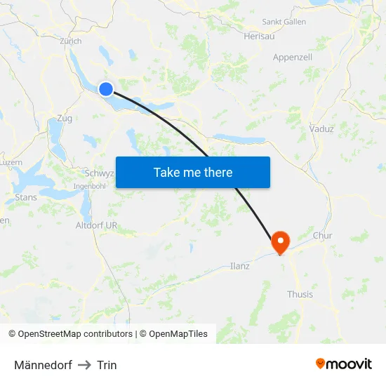 Männedorf to Trin map