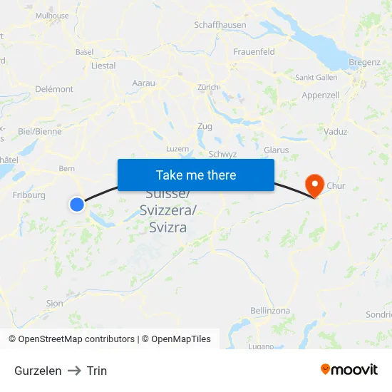 Gurzelen to Trin map