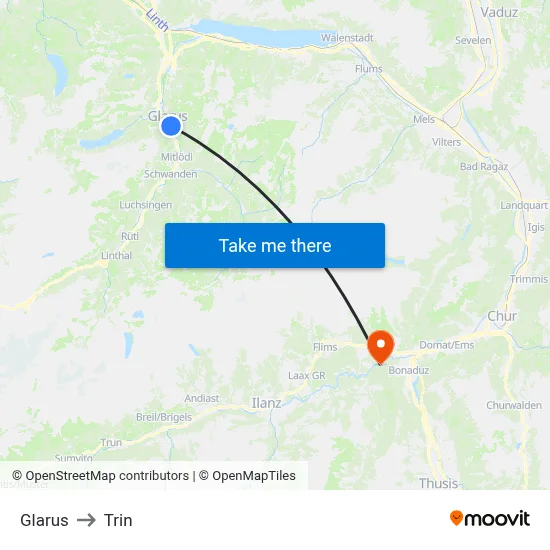 Glarus to Trin map