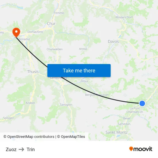 Zuoz to Trin map