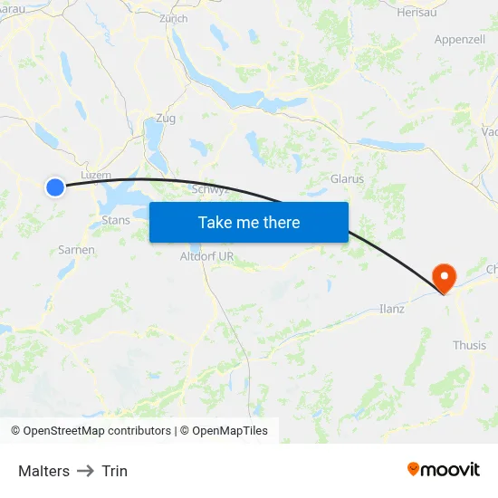 Malters to Trin map