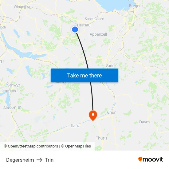 Degersheim to Trin map