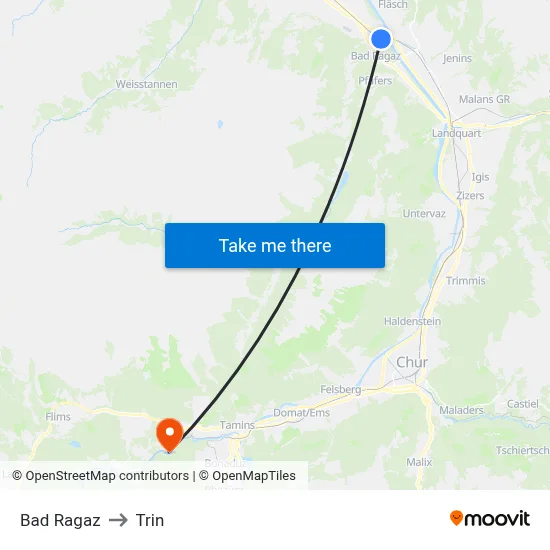 Bad Ragaz to Trin map