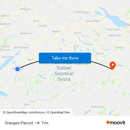 Granges-Paccot to Trin map