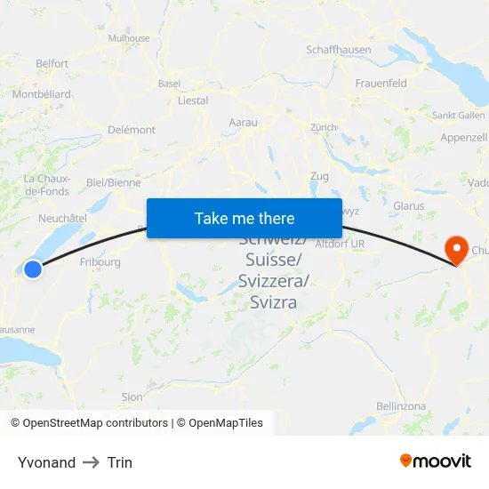 Yvonand to Trin map