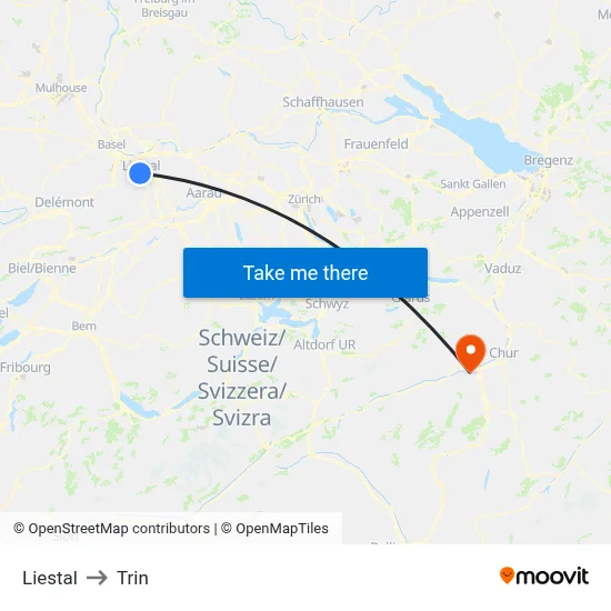 Liestal to Trin map