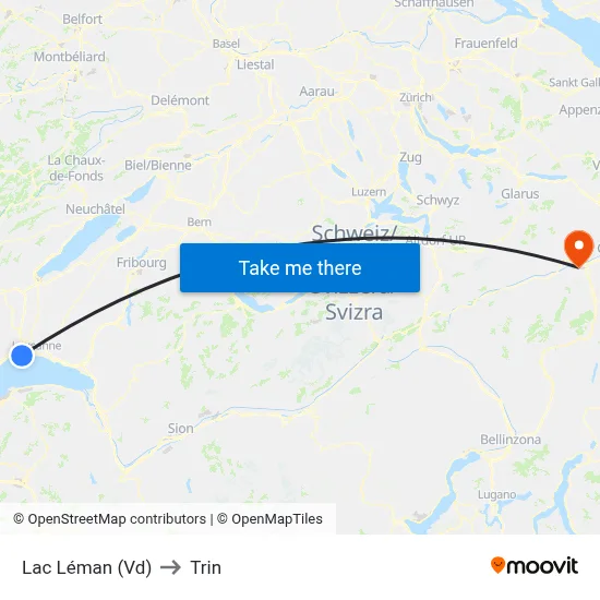Lac Léman (Vd) to Trin map