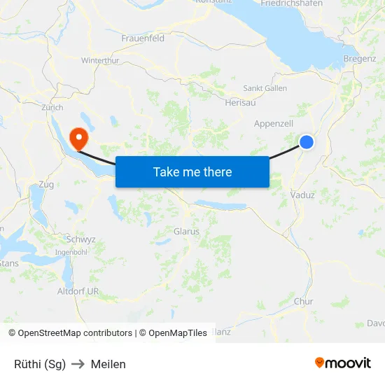 Rüthi (Sg) to Meilen map
